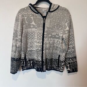 Chico's Gradient Gray Zip Cardigan with Nordic Pattern Silk Cotton Size Large